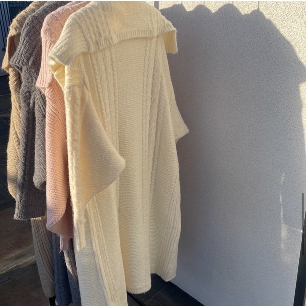 28. MAXI OVERSIZED CHUNKY tan Cardigan Sweater Long Fuzzy duster - Picture 3 of 5